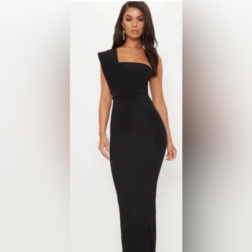 Pretty Little Thing Black One Shoulder Maxi Dress